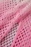 Copricostume da bagno con spacco del frenulo patchwork con stampa a cambiamento graduale sexy rosa