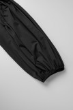 Schwarze, lässige, solide, ausgehöhlte A-Linien-Kleider mit V-Ausschnitt
