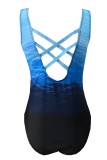 Blue Sexy Print Solid Backless Swimwears (With Paddings)