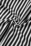 Lichtgroen casual gestreepte print patchwork turndown kraag overhemdjurk jurken