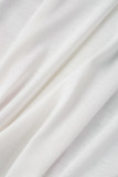 ホワイト カジュアル プリント パッチワーク Oネック ストレート プラスサイズ ドレス