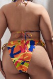Многоцветный сексуальный принт Бандаж с открытой спиной Холтер Купальник больших размеров (с прокладками)