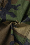 Verde militar sexy casual estampa camuflada patchwork gola redonda duas peças