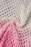 Copricostume da bagno con spacco del frenulo patchwork con stampa a cambiamento graduale sexy rosa