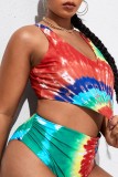 Multicolor Sexy Print Tie-dye U Neck Plus Size Swimwear (With Paddings)