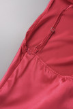 Röd Sexig Formell Solid Rygglös Slit Snedkrage Aftonklänning Klänningar
