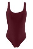 Deep Red Sexy Print Solid Backless Swimwears (With Paddings)