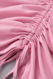 Roze sexy effen trekkoord vouw O-hals mouwloze jurkjurken
