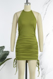 Светло-зеленое сексуальное однотонное платье с завязками и круглым вырезом без рукавов Платья