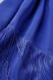 Robe de soirée à col en V et patchwork à pampilles solides bleu royal