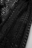 Pagliaccetti dritti con colletto couverture con fibbia patchwork scavata nera sexy solida