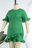 Verde casual tinta unita patchwork asimmetrico filante cimosa o collo dritto abiti taglie forti