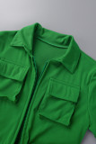 Groene sexy stevige patchwork pocket turndown kraag magere jumpsuits