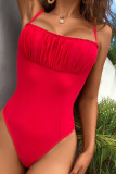Rote, sexy, einfarbige, rückenfreie Badebekleidung (mit Polsterungen)