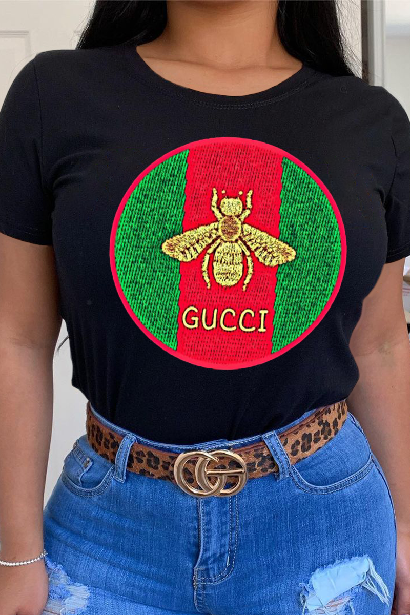 

Black Casual Street Print Patchwork O Neck T-Shirts