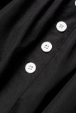 Black Casual Solid Patchwork Square Collar A Line Plus Size Dresses