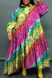 Camouflage décontracté imprimé patchwork boucle pli col rabattu longue robe robes grande taille