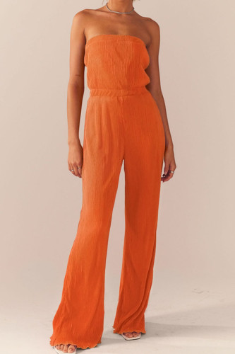Tangerine Sexy Solid Patchwork Fold Strapless Straight Jumpsuits