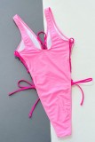 ピンクのセクシーな無地包帯くり抜きバックレス水着 (パッド付き)