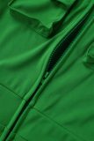 Зеленые сексуальные однотонные облегающие комбинезоны с отложным воротником и карманами в стиле пэчворк