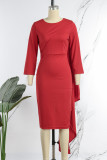 Red Elegant Solid Patchwork Flounce O Neck One Step Skirt Dresses