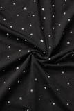 Zwart sexy patchwork hete boren uitgeholde rugloze halter mouwloze jurkjurken