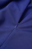 Robes de jupe une étape col carré élégant patchwork solide bleu profond