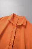 Оранжевый повседневный однотонный лоскутный воротник с отложным воротником, обычный комбинезон