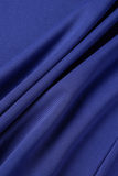 Robes de jupe une étape col carré élégant patchwork solide bleu profond