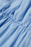 Robe longue décontractée à col rond et patchwork bleu profond