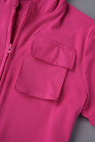 Розово-красные сексуальные однотонные облегающие комбинезоны с отложным воротником и карманом в стиле пэчворк