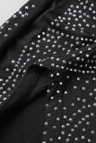 Zwart sexy patchwork hete boren rugloze split spaghettiband mouwloze jurkjurken