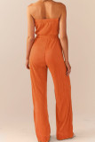 Rose rood sexy solide patchwork vouw strapless rechte jumpsuits