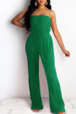Rose Red Sexig Solid Patchwork Vik Strapless Straight Jumpsuits