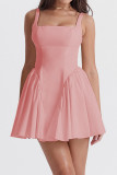 Pink Casual Solid Backless With Bow Square Collar Vest Dress Dresses