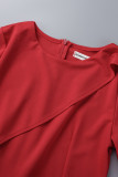 Rote, elegante, solide Patchwork-Volant-O-Ausschnitt-One-Step-Rock-Kleider
