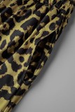 Leopard Print Sexy Print Leopard Patchwork Backless Strapless Straight Jumpsuits