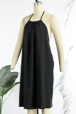 ブラック セクシー カジュアル ソリッド 包帯 バックレス ホルター ノースリーブ ドレス ドレス