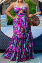 Фиолетовый сексуальный принт, выдолбленное платье в стиле пэчворк на тонких бретельках Платья