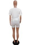 Blanc Casual Sportswear Cartoon Imprimer Lettre O Cou Manches Courtes Deux Pièces (Sans Collier)
