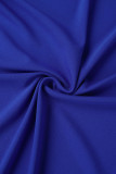 Azul casual patchwork sólido com fivela gola virada para trás sem mangas duas peças