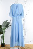Tiefblaue, lässige, feste Patchwork-Kleider mit O-Ausschnitt und langen Kleidern