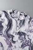 Multicolor Casual Print Basic Half A Turtleneck Short Sleeve Dress