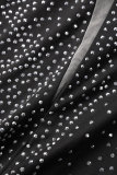 Zwart sexy patchwork hete boren rugloze split spaghettiband mouwloze jurkjurken