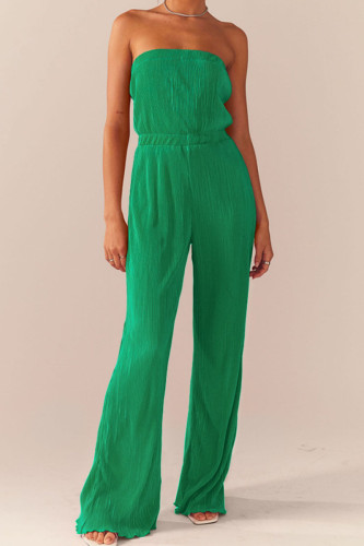 Green Sexy Solid Patchwork Fold Strapless Straight Jumpsuits
