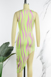 Flerfärgad Sexig Casual Print Asymmetrisk U-hals ärmlös klänning klänningar