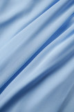 Diepblauwe casual effen patchwork lange jurkjurken met ronde hals
