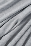 Серые повседневные однотонные платья трапециевидной формы с косым воротником в стиле пэчворк