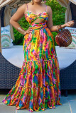 Robes de robe à bretelles spaghetti en patchwork à imprimé sexy pourpre