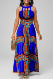 Blauwe casual elegante geometrische afdrukken O-hals vest jurk jurken